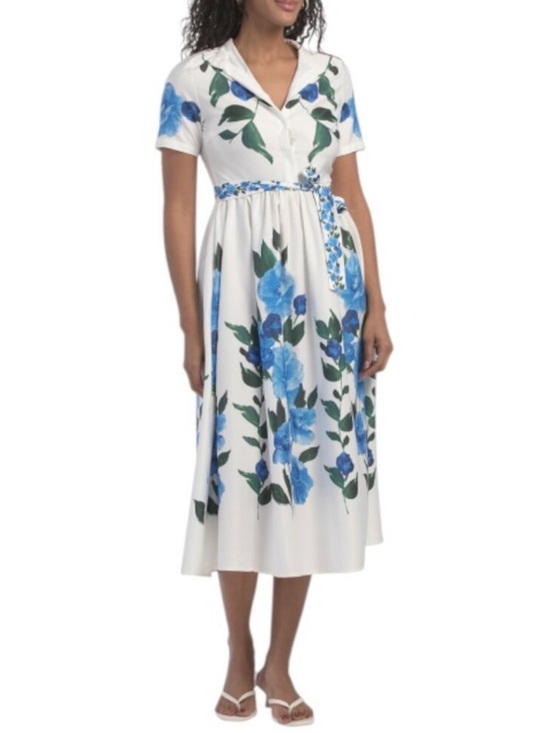 Dalia Macphee Dresses & Skirts - DALIA MACPHEE Short Sleeve Floral Dress With Belt